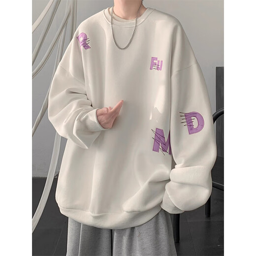 POUM round neck sweatshirt men's spring and autumn style trendy American printed long-sleeved hat-free top New Year red Hong Kong style sweatshirt YSXS-H1476 black L