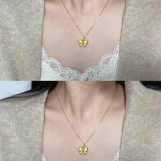 GRAYCEWODY Old Phoenix 999 Gold Fugitive Princess Bow Necklace Light Luxurious Gold Pendant Necklace Design Fugitive Princess Necklace Heartbeat Old Phoenix Gold Store