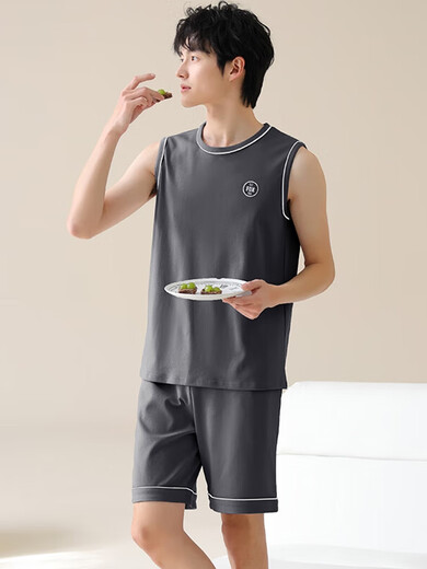 
Pajamas men's summer pure cotton sleeveless vest summer teenager large size men's thin casual home clothing set YDY13657 L size (recommended 100-120Jin [Jin equals 0.5 kg]) equal size