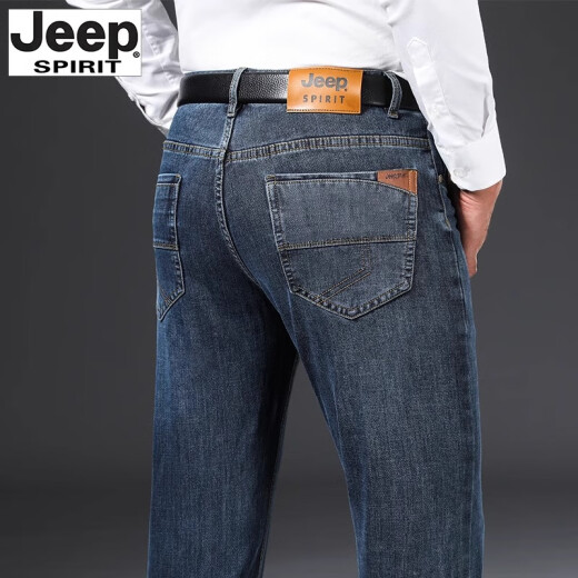 
JEEP SPIRIT genuine Jeep high-end jeans men's summer thin loose straight large size thin business casual pants men 679 blue gray regular size 32 sizes waist circumference 2 feet 5 suitable for 130-140Jin [Jin equals 0.5 kg]