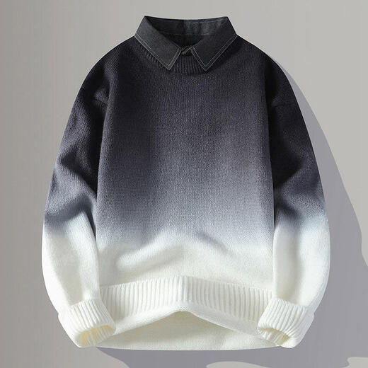 Space Owen Sense gefälschter zweiteiliger Pullover Männer 2024 neuer Gradientenhemdkragen Pullover Männer Winter Wärme Innere Wear 9756 Graues Hemdkragen etwa 130-150jin [Jin gleich 0,5 kg] kann getragen werden xl