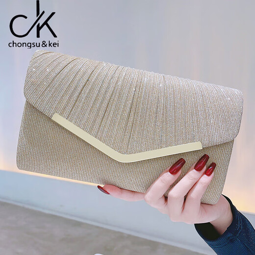 Chongsukei small&ck European and American fashion clutch women's envelope bag celebrity temperament dinner party bag wedding cheongsam bag women's triangular gold edge champagne color