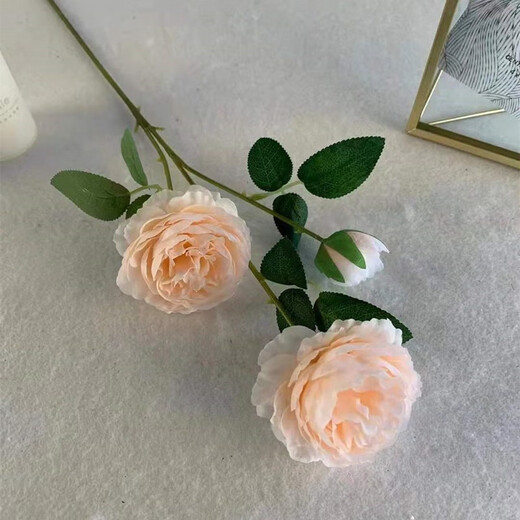 Simulated 3-head foreign peonies wedding flower arrangement rose flower sea wedding layout fake flowers Brazilian rose ground line lead silk flowers light champagne