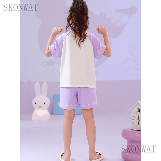 SKONWAT女孩睡衣短袖夏季儿童家居服6-12岁中大女童春夏天居家服套装 短袖套K6625酷乐米 18码/150cm身高80斤内