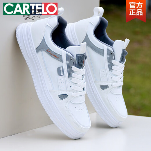 卡帝乐鳄鱼（CARTELO）鞋子男春秋新款小白鞋男透气运动休闲鞋韩版潮流百搭软底休闲板鞋 BK9910白灰 39