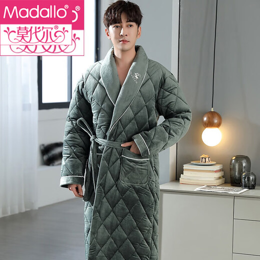 Modal Flanell Cotton Nighthots Herren Dreischicht verdickte und ausgedehnte große Pyjamas im Winter plus Samt warmes Bademantel 9925# L (170)