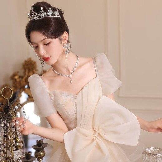 丽佰昕晚礼服裙轻奢小众高端宴会女气质高级感绝美艺考主持人年会成人礼 香槟色 M 建议90-100斤