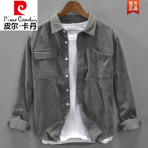 皮尔卡丹（pierre cardin）2025年春秋季男士工装衬衣夹克潮流休闲宽松外套灯芯绒衬衫上衣男 DN9717橘红色 XL