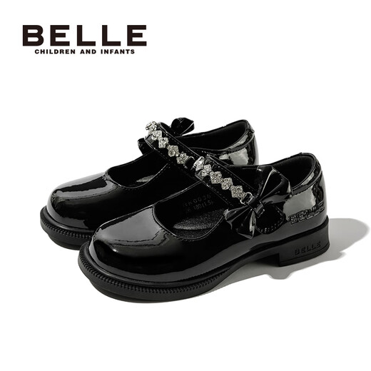 百丽童鞋女童黑皮鞋演出鞋春秋儿童学生鞋乐福鞋中大童单鞋 黑色28