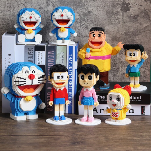 BALODY Doraemon building blocks tiny particles Dingdang cat Big bear Shizuka children assembled boy and girl June 1st gift 16230 Doraemon 1047pcs-Send white round