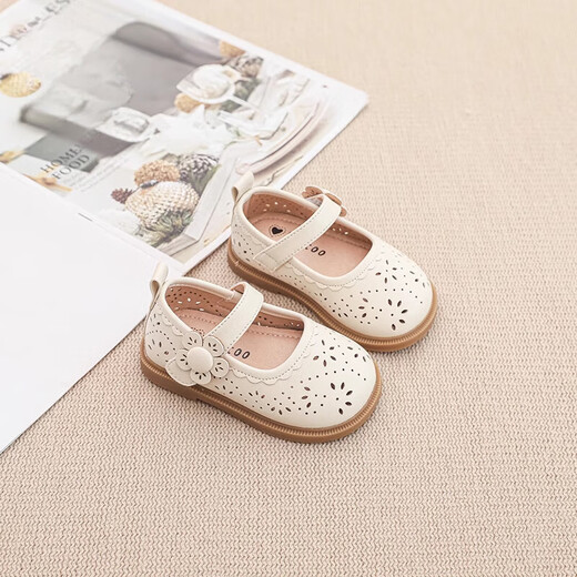 G.Duck Kids Little Yellow Duck Girl Summer Hollow Leder Schuhe Baby Girl Mode Prinzessin Sandalen Baby weicher Sohle Nicht-Schlupf-Single-Schuhe Beige 23 innere Länge ungefähr 16 cm