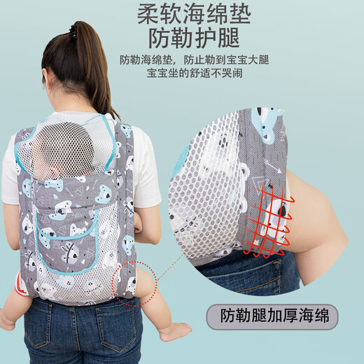 婴知乐初新生婴儿背带抱娃前抱式宝宝简易外出后背式四季通用 灰色小熊网款
