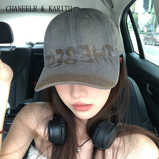 Chaneelr / Karith Baseball Hut Frauen Amerikaner Weitkrempe Retro Briefe Baseball Mütze Männer Trendy Geburtstag Nische Geschenk für Freundin Frau Dunkelgrau