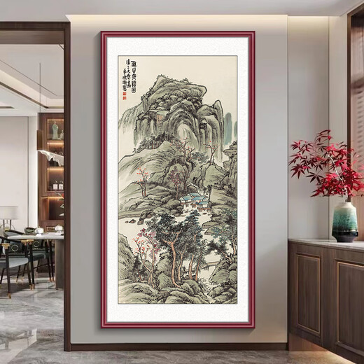 Manyu Qingsi ink painting landscape painting entrance door facing the door entrance decorative painting corridor aisle wall mural vertical hanging painting without punching GB116 Zheng Chang-Mangroves and Green Mountains 73*143cm red walnut wood grain aluminum frame + flash silver cloth
