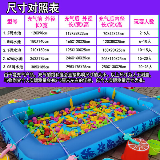 Qiaoyu Fishing Toy Children's Pool Set Square Stall Thickened Inflatable Pool Kindergarten Magnetic Fish Fishing Rod Fish 3.05 Pool (Standard with Storage Pump) Set