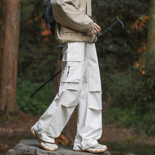 Sumpfgebiet Fallschirmjäger Ladung Hosen Herren Frühling und Sommer Dünne Falten -Wanderhosen Gerade Sport und lässige Eis Seidenhose WS701 M Weiß S