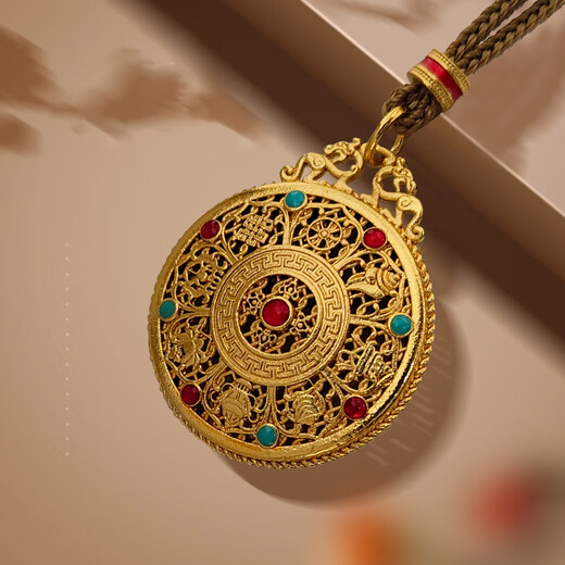 Canxian Ancient Golden Eight Treasures Compass Pendant Palace Enamel Filigree Hollow Clavicle Chain Braided Rope Long Sweater Chain Yellow