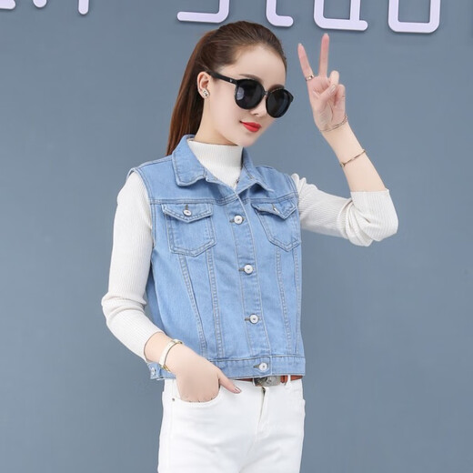 Chaleco de mujeres ximanchen vistiendo con estilo delgado 2024 primavera y otoño nueva versión coreana adelgazada con mangas top short 9857-blue xl