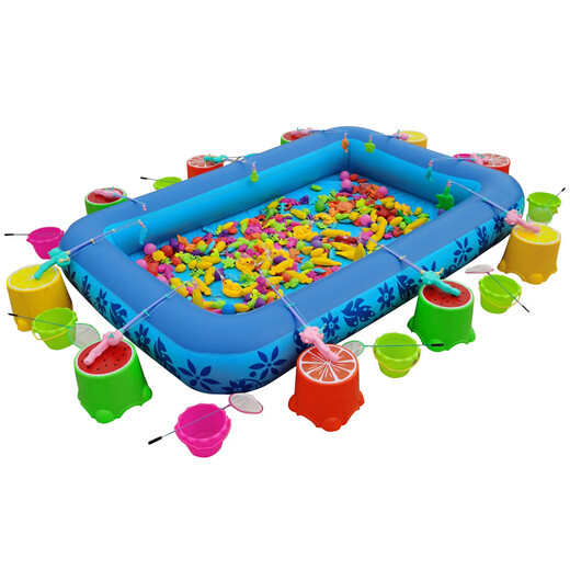 Qiaoyu Fishing Toy Children's Pool Set Square Stall Thickened Inflatable Pool Kindergarten Magnetic Fish Fishing Rod Fish 3.05 Pool (Standard with Storage Pump) Set