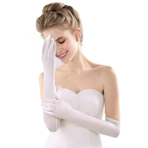 Suican Satin Stretch Sexy Ding Comic Exhibition Retro Dress Wedding Photos Hepburn Etiquette Live Performance Long Gloves 54cm White Extended Gloves [1 Double Pack]