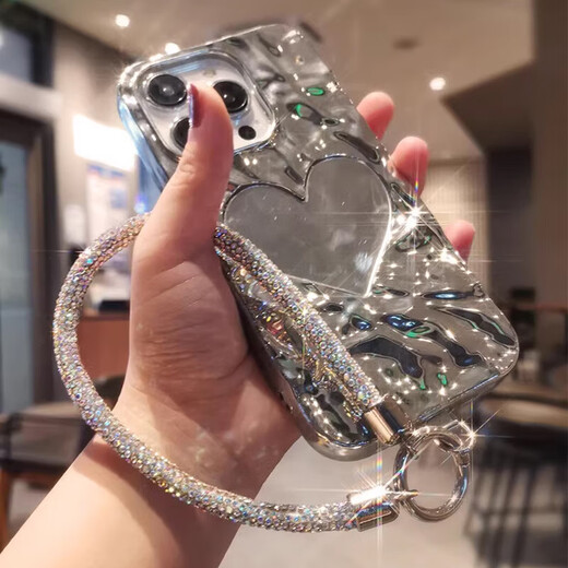 Beiyipin mobile phone lanyard wrist style luxury bold rhinestone mobile phone chain short pendant high-end anti-lost rope with stainless steel clip patch women's fashion wrist lanyard