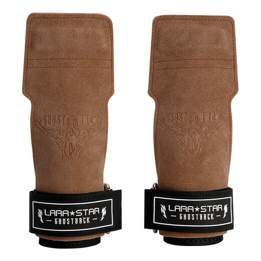 Laura Star Ghost Back Help Band Deadlift Pull-Up Fitness Gloves Palm Protection Single Bar Dumbbell Cowhide Skin Slide Bronze Sport Wristguard Anti-Slip Brown