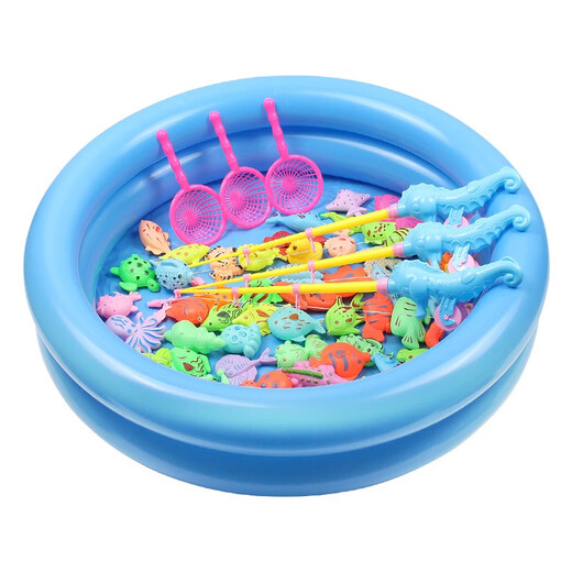 ZNMW children's fishing and water toys magnetic fish children 1 one 2 two 3 three 6 and a half years old baby early education girl boy 16-piece set fishing pond + 12 fish 1 rod 1 catch 1 gas