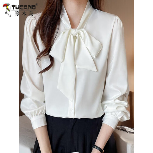 Woodpecker Chiffon Chiffon Chiffon Femenina de manga larga Spring y otoño NUEVA IMITACIÓN Temperamento de seda Base Base Blue 9276 S _80-95Jin [Jin equivale a 0.5 kg]