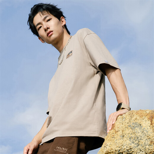 Mark Huafei [Xianglong Stickerei] 7A Antibakterielles Kurzarm T-Shirt Herren 25 Frühlings- und Sommer-Rundkragen Cool Cool Basic All-Match Lose T-Shirt 701 Khaki S (High 155-165 Gewicht 55-60)