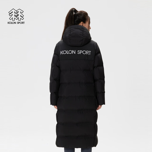 KOLON SPORT/可隆长款羽绒服 男女同款户外休闲防风防泼水连帽重量鹅绒服 LUDJ4WNT02-BK 黑色 S 165/88A
