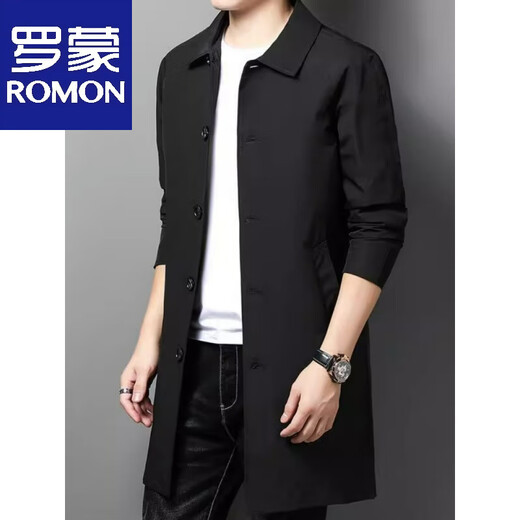 罗蒙米白色男士风衣外套中长款翻领中年防风夹克男装商务休闲春秋大衣 米色 M