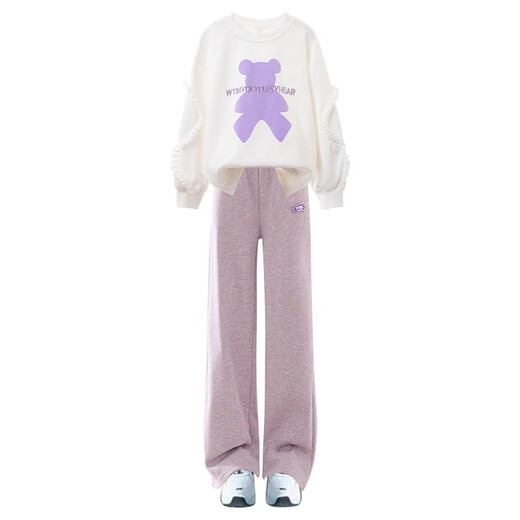 Ove Girls Spring Suit 2025 New Fashionable Children's Spring and Autumn Swellshirt Medium and Big Children's Tell Spring Ropa 15188 Purple + 4882 White 150 150cm