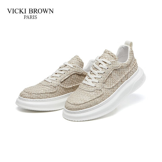 VICKI BROWN法国未毕轻奢男鞋厚底运动鞋高级板鞋男士增高休闲鞋 6167米白40