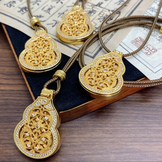 DYN Gold Store's same style flip-top vajra inlaid with diamond gourd pendant gold braided rope necklace Tathagata Buddha sweater chain flip-top gourd with Buddha free diamond ring Ruyi rope +