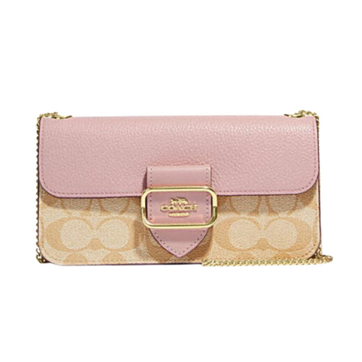 
CoaCH (COACH) luxury women's bag new Morgan20 color-blocking classic presbyop shoulder bag crossbody bag chain bag underarm bag khaki pink CE693-IMV3C length 20cm width 4cm height 11cm small