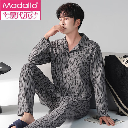 Modal 2025 Nuevo pijama para hombres Spring y otoño Simple Cotton Spring y Autumn Casual Green Home Relling Set W6621 Set XL Men 120-140Jin [Jin equivale a 0.5 kg]