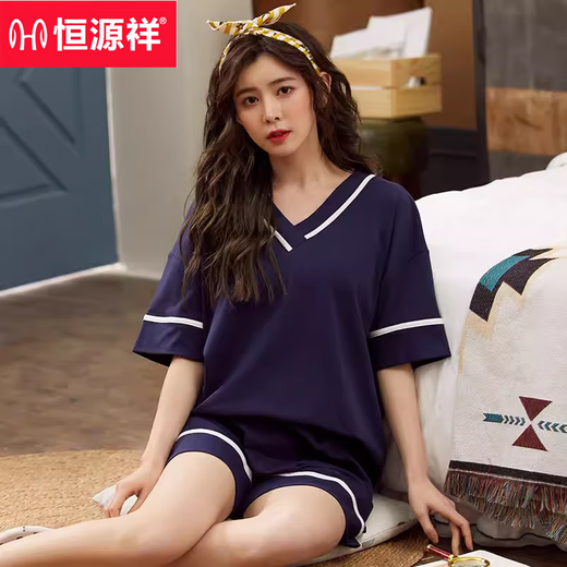 
Hengyuanxiang pajamas female fat girl summer cotton short-sleeved V-neck shorts suit plus size 240Jin [Jin equals 0.5 kg] loose home clothing 6X ZJ679 XL [120-140Jin [Jin equals 0.5 kg]]