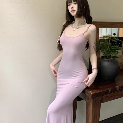 
Yi Jingxuan (YIJINGXUAN) nightclub-style suspender dress for women in summer pure hot girl sexy tight stepmom fish tail hip-pack long skirt pink M 95-105Jin [Jin equals 0.5 kg]