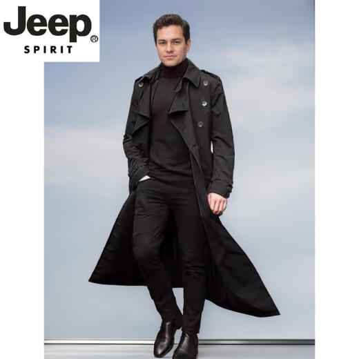 JEEP SPIRIT2025春秋款男款风衣超长款时尚薄款无里布外套过膝风衣男士风衣 卡其色 (无里布) M (140-160斤)