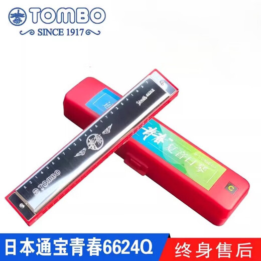 TOMBO通宝官方青春版口琴初学者入门24孔复音口琴C调学生成人6624Q A调+全套配件