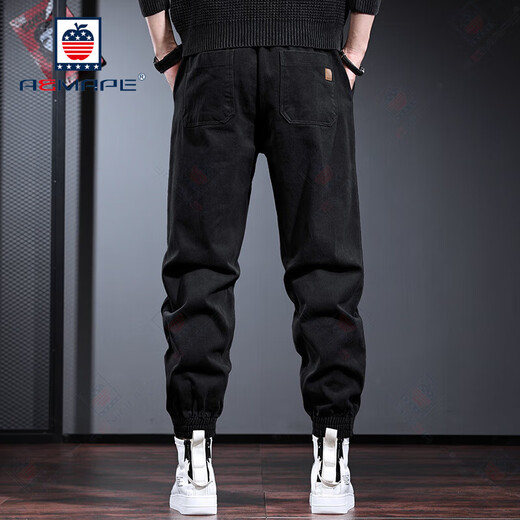 AEMAPE casual pants men's work clothes loose wide-leg harem pants summer European and American style with Martin boots men's black black regular S weight 100-125 Jin [Jin equals 0.5 kg]