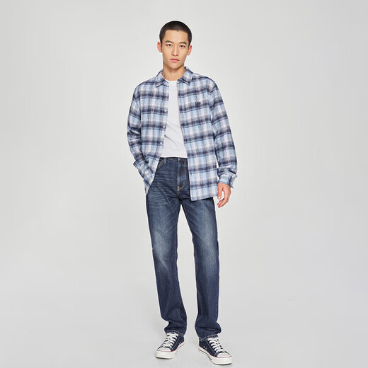 Lee25 new product 723 slim mid-waist straight mid-dark blue men's jeans casual trend