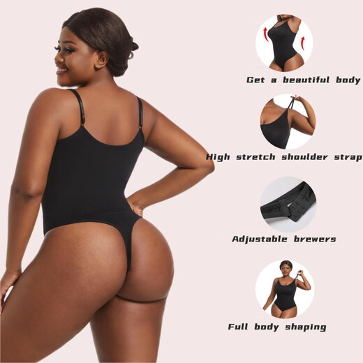 Yalu belly-tightening butt tightening belly-tightening body-shaping reinforced version of triangle jumpsuit thong tights black S
