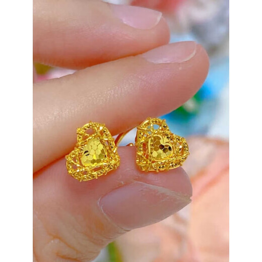 AYD Old Phoenix Gold Store Model 24k Gold Love Filigree Dragon Scale Earrings for Women New 999 Feet 0.01g Heart Earrings