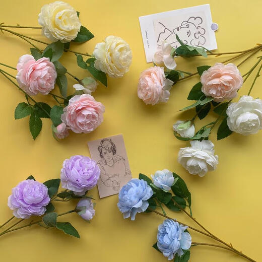 Simulated 3-head foreign peonies wedding flower arrangement rose sea wedding arrangement fake flowers Brazilian roses arranged on the ground silk flowers white