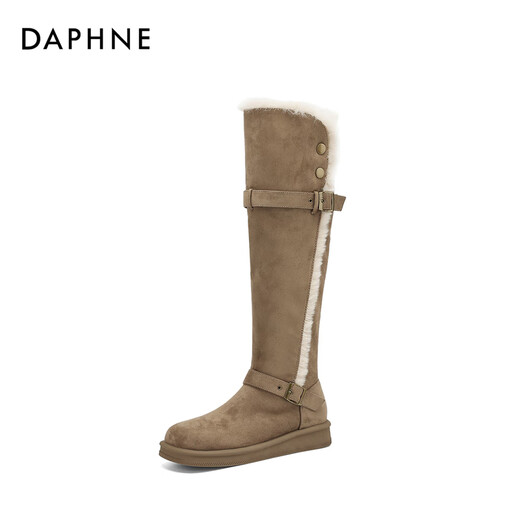 达芙妮长靴雪地靴女厚底长筒靴加绒保暖2025新款增高防寒东北北方加厚 卡其 36 (230mm) 标准码