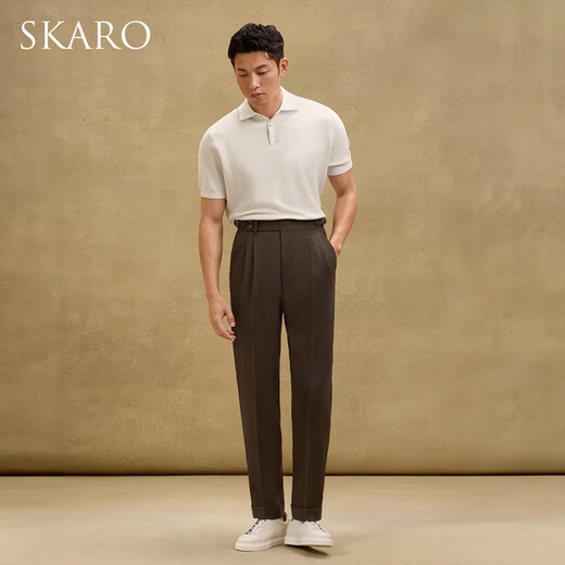 
SKARO [soft and elastic] white knitted short-sleeved POLO shirt men's 2025 summer business casual lapel T-shirt off-white SKP831 L (=shirt size 41)