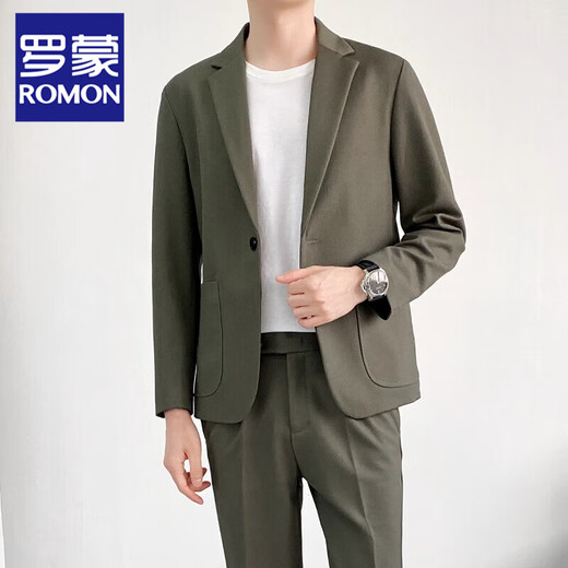 ROMON suit suit for men, light and sophisticated style, trendy, high-end, slim, versatile, casual suit, Korean version, handsome suit jacket for men, 669 black, two-piece suit + pants XL