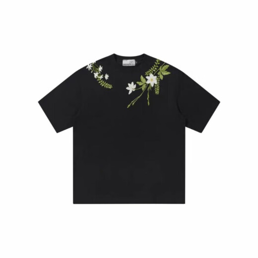 Nanyuexi hart und grausamer amerikanischer Alphabet Pflanze Blume rundes Hals schweres kurzärztes T-Shirt für Männer und Frauen Sommer S1048# Black XL