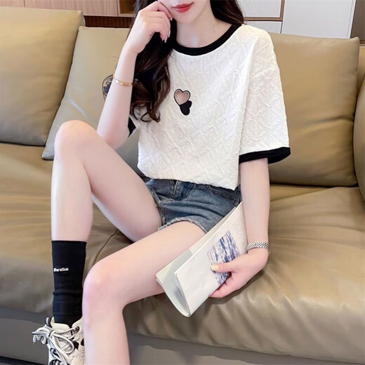 Aemape Sommer Nischendesign Jacquard Kurzärärmig Frauen koreanische Version 2025 Lose und modische neue Top-Basis-Hemd Trendy Ins KM-9272 White M 80-100